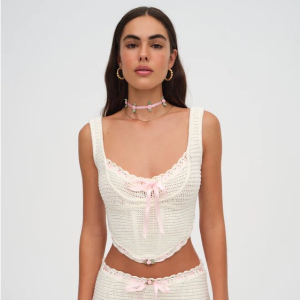 For Love & Lemons Olina Crochet Corset Crop Top XS